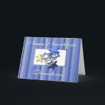 Happy Hanukkah Grandson Card Feestdagen Kaart<br><div class="desc">Hanukkah-kaart voor kleinzoon met sterren van David op blauwe gestreepte achtergrond.</div>