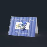 Happy Hanukkah Grandson Kaart<br><div class="desc">Chanoeka-kaart voor kleinzoon met Davidsterren op een blauw gestreepte achtergrond.</div>