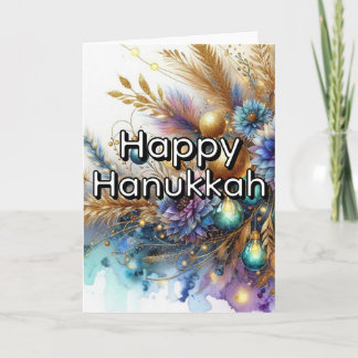 Happy Hanukkah Greeting Card - Blue Gold Abstract Kaart