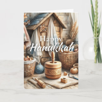 Happy Hanukkah Greeting Card - Dreidel Watercolor Kaart