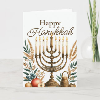 Happy Hanukkah Greeting Card - Menorah Floral Kaart