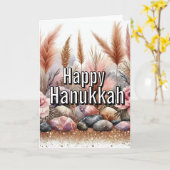 Happy Hanukkah Greeting Card - Modern Simple Pink Kaart (Gele Bloem)