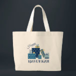 Happy Hanukkah Grote Tote Bag<br><div class="desc">Dit ontwerp is prachtig en helder en vult je aan de rand met vakantie-geest en is perfect op cadeaus,  tafellinnen,  keukenlinens,  thuisdeeg en alles wat Hanukkah doet!</div>