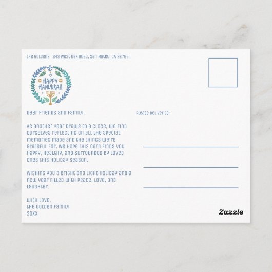 Happy Hanukkah Hand-Drawn CUSTOM 3 FOTO Vakantie Briefkaart (Achterkant)