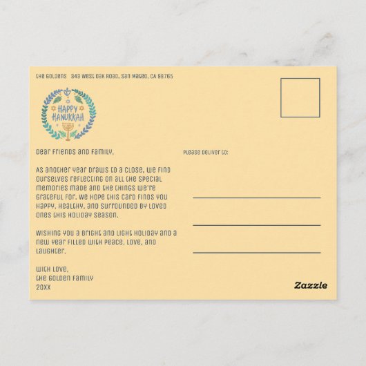 Happy Hanukkah Hand-Drawn CUSTOM 3 FOTO Vakantie Briefkaart (Achterkant)