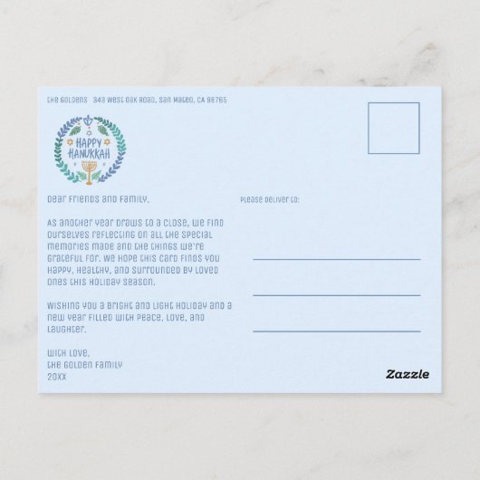 Happy Hanukkah Hand-Drawn CUSTOM 3 FOTO Vakantie Briefkaart (Achterkant)