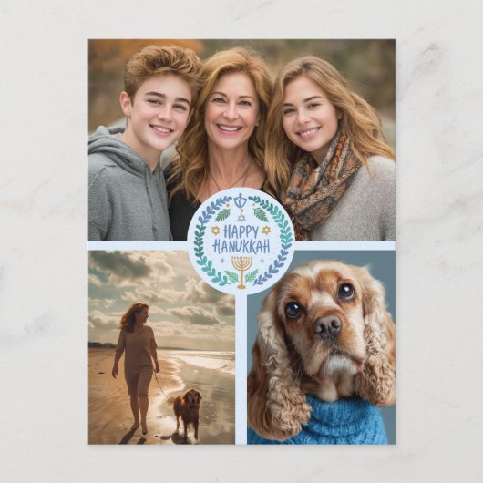 Happy Hanukkah Hand-Drawn CUSTOM 3 FOTO Vakantie Briefkaart (Voorkant)