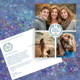 Happy Hanukkah Hand-Drawn CUSTOM 3 FOTO Vakantie Briefkaart