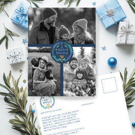 Happy Hanukkah Hand-Drawn CUSTOM 3 FOTO Vakantie Briefkaart