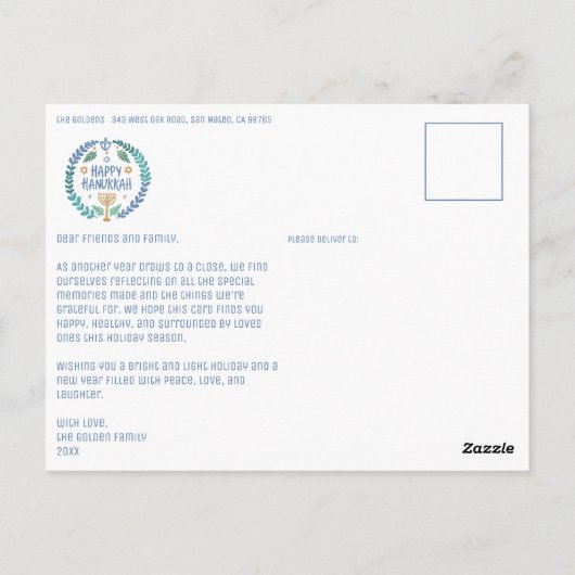 Happy Hanukkah Hand-Drawn CUSTOM 3 FOTO Vakantie Briefkaart (Achterkant)