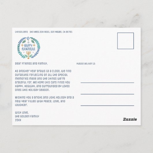 Happy Hanukkah Hand-Drawn CUSTOM 3 FOTO Vakantie Briefkaart (Achterkant)