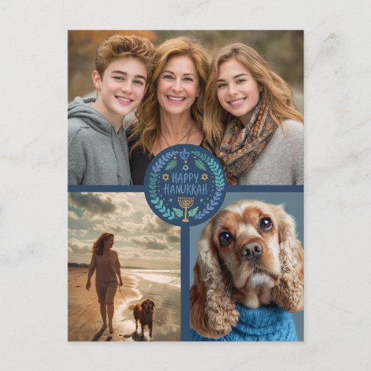 Happy Hanukkah Hand-Drawn CUSTOM 3 FOTO Vakantie Briefkaart (Voorkant)