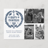 Happy Hanukkah Hand-Drawn CUSTOM 3 FOTO'S Vakantie Briefkaart (Voorkant)