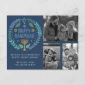 Happy Hanukkah Hand-Drawn CUSTOM 3 FOTO'S Vakantie Briefkaart (Voorkant)