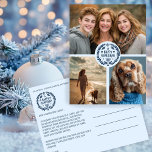 Happy Hanukkah Hand-Drawn CUSTOM 3 PHOTO Holiday Briefkaart<br><div class="desc">Hope you like this holiday design. Add your own photos to the front by clicking "Personalize this template". Be sure to arrange your photos under circle image and artwork. Everything is adjustable. Edit the text on the back too by clicking "personalize" and change the font and background colors. Check my...</div>