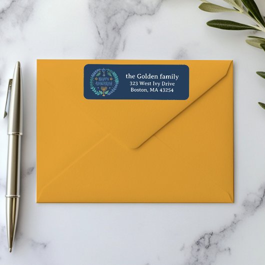 HAPPY HANUKKAH Hand-Drawn Vakantie retouradres Etiket