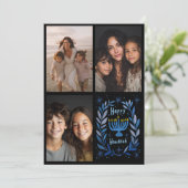 HAPPY HANUKKAH Hand-getrokken CUSTOM 3 FOTO Letter Feestdagenkaart (Staand voorkant)