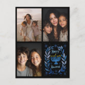 HAPPY HANUKKAH Hand-getrokken CUSTOM 3 FOTO Letter Feestdagenkaart (Voorkant)