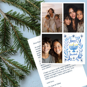 HAPPY HANUKKAH Hand-getrokken CUSTOM 3 FOTO Letter Feestdagenkaart