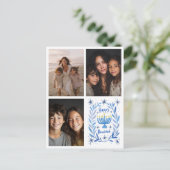 HAPPY HANUKKAH Hand-getrokken CUSTOM 3 FOTO Letter Feestdagenkaart (Staand voorkant)