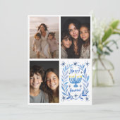 HAPPY HANUKKAH Hand-getrokken CUSTOM 3 FOTO Letter Feestdagenkaart (Staand voorkant)