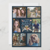 HAPPY HANUKKAH Hand-getrokken CUSTOM 6 FOTO Feestdagenkaart (Voorkant)