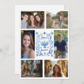 HAPPY HANUKKAH Hand-getrokken CUSTOM 6 FOTO Feestdagenkaart (Voorkant / Achterkant)