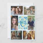 HAPPY HANUKKAH Hand-getrokken CUSTOM 6 FOTO Feestdagenkaart (Voorkant)