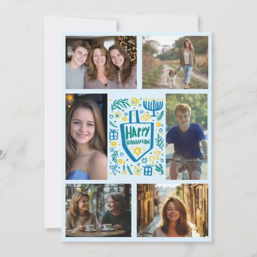 HAPPY HANUKKAH Hand-getrokken CUSTOM 6 FOTO Feestdagenkaart (Voorkant)