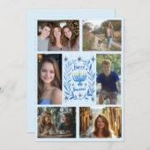 HAPPY HANUKKAH Hand-getrokken CUSTOM 6 FOTO Feestdagenkaart (Voorkant / Achterkant)