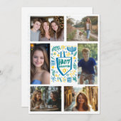 HAPPY HANUKKAH Hand-getrokken CUSTOM 6 FOTO Feestdagenkaart (Voorkant / Achterkant)