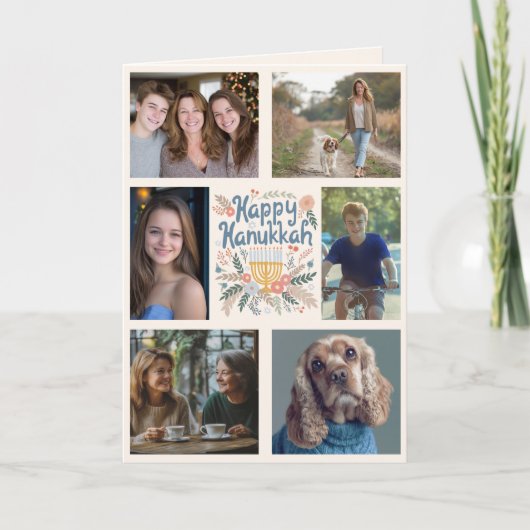 HAPPY HANUKKAH Hand-getrokken CUSTOM 6 FOTO Gevouw Feestdagen Kaart (Voorkant)