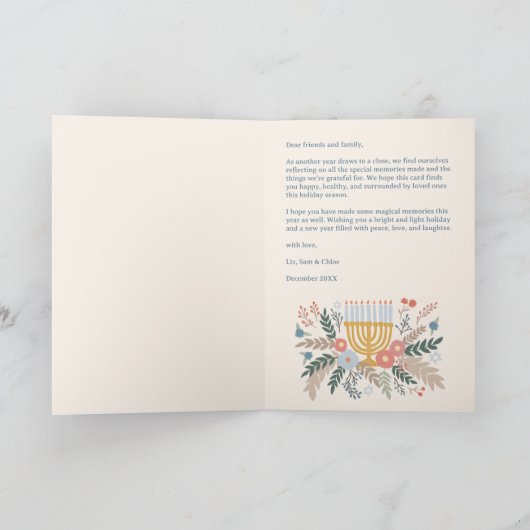 HAPPY HANUKKAH Hand-getrokken CUSTOM 6 FOTO Gevouw Feestdagen Kaart (Binnen)