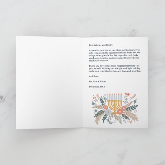 HAPPY HANUKKAH Hand-getrokken CUSTOM 6 FOTO Gevouw Feestdagen Kaart (Binnen)