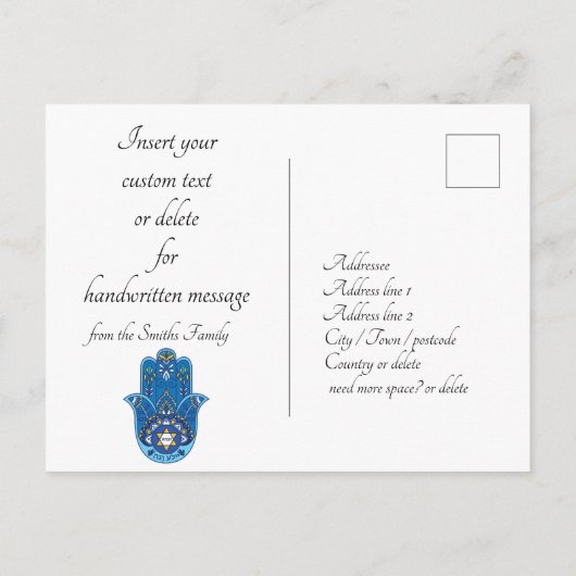 🕎 Happy Hanukkah, hand van Miriam, aanpasbaar Briefkaart (Achterkant)