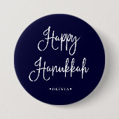 Happy Hanukkah | Handgeschreven script op Navy Blu Ronde Button 7,6 Cm (Voorkant)
