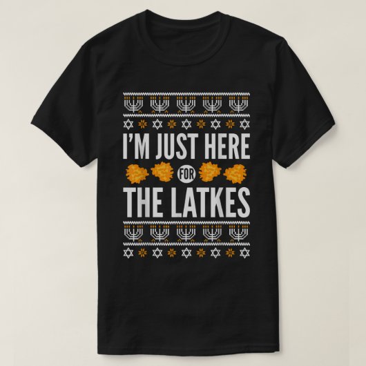 Happy Hanukkah hier net voor Latkes Hebrew Jewish T-shirt (Design voorkant)