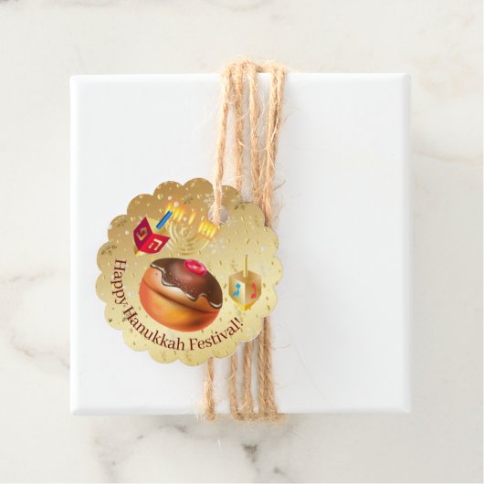 Happy Hanukkah Holiday Donuts en Menorah Gold Bedankjes Labels (In situ)