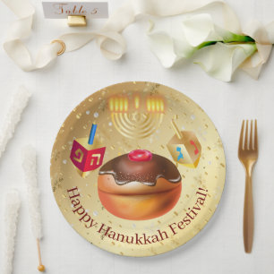 Happy Hanukkah Holiday Donuts en Menorah Gold Papieren Bordje
