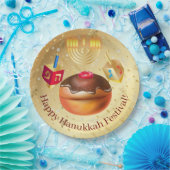 Happy Hanukkah Holiday Donuts en Menorah Gold Papieren Bordje (Feest)