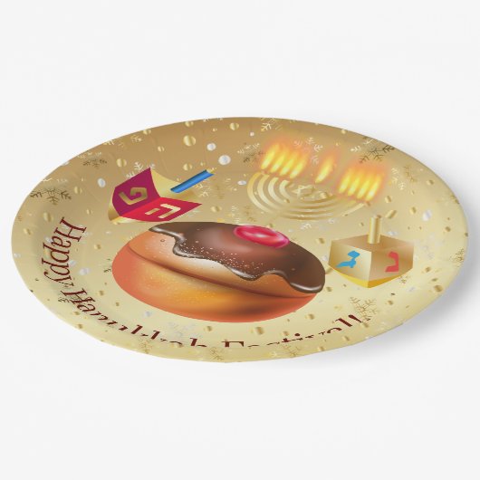 Happy Hanukkah Holiday Donuts en Menorah Gold Papieren Bordje (Gekanteld)