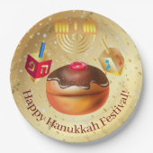 Happy Hanukkah Holiday Donuts en Menorah Gold Papieren Bordje (Voorkant)