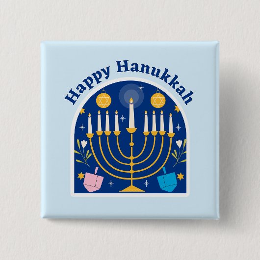 Happy Hanukkah Holiday Festive-knop Vierkante Button 5,1 Cm (Voorkant)