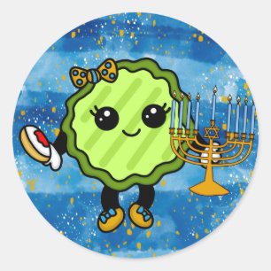 Happy Hanukkah Holiday Pickle Ronde Sticker