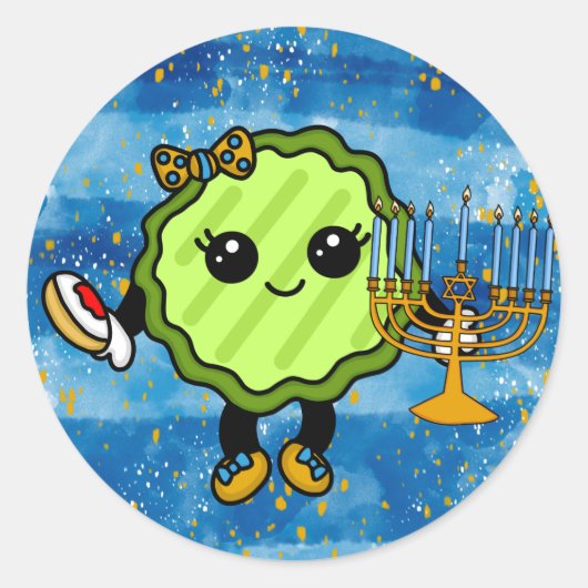 Happy Hanukkah Holiday Pickle Ronde Sticker (Voorkant)