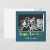 Happy Hanukkah in Blauwgroen Blue en Faux Gold Pho Feestdagenkaart (Voorkant / Achterkant)