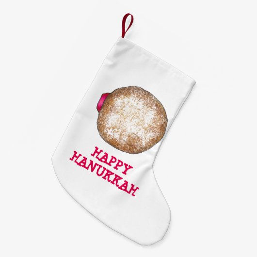 Happy Hanukkah Jelly Donut Doughnut Sufganiyot Kleine Kerstsok (Voorkant (Hangend))
