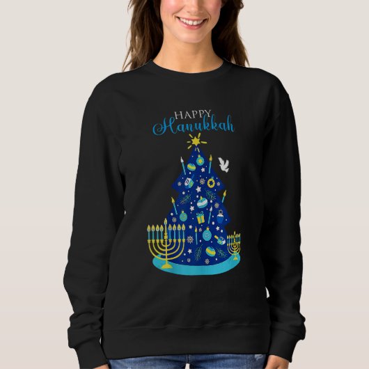 Happy Hanukkah Jewish Chanukah Christmas Tree Trui (Voorkant)