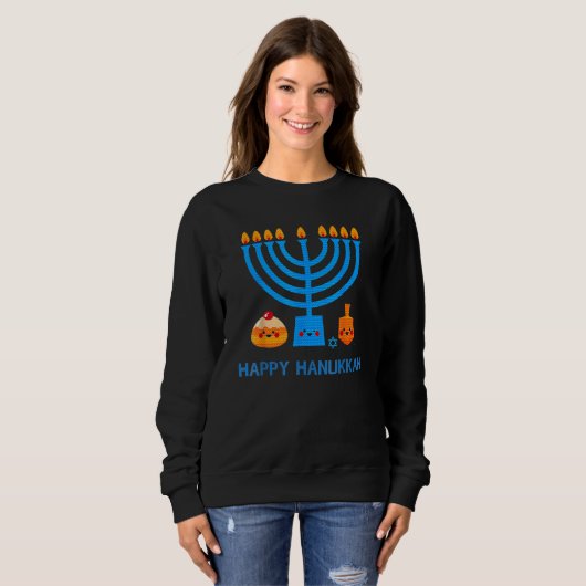 Happy Hanukkah Jewish Chanukah Retro Mascot Kid Me Trui (Voorkant volledig)