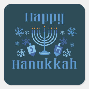Happy Hanukkah Jewish Festival Menorah Dreidel Vierkante Sticker